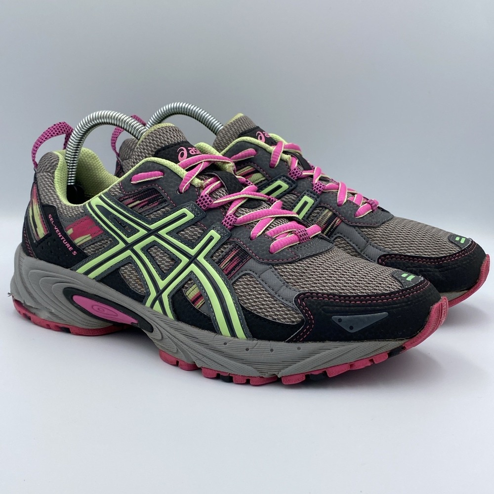 ASICS GEL-Venture 5 Trail Running Shoes Women's 9 Gray Pink Lime Green T5N8N - Picture 2 of 8